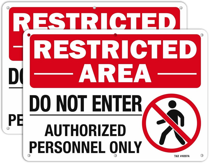TR Large Restricted Area Do Not Enter Authorized Personnel Only Sign,2 Pack,14x10 Inches Rust Free .040 Aluminum,UV Protected, Waterproof, Weatherproof and Fade Resistant,6 Pre-drilled Holes - Image 1